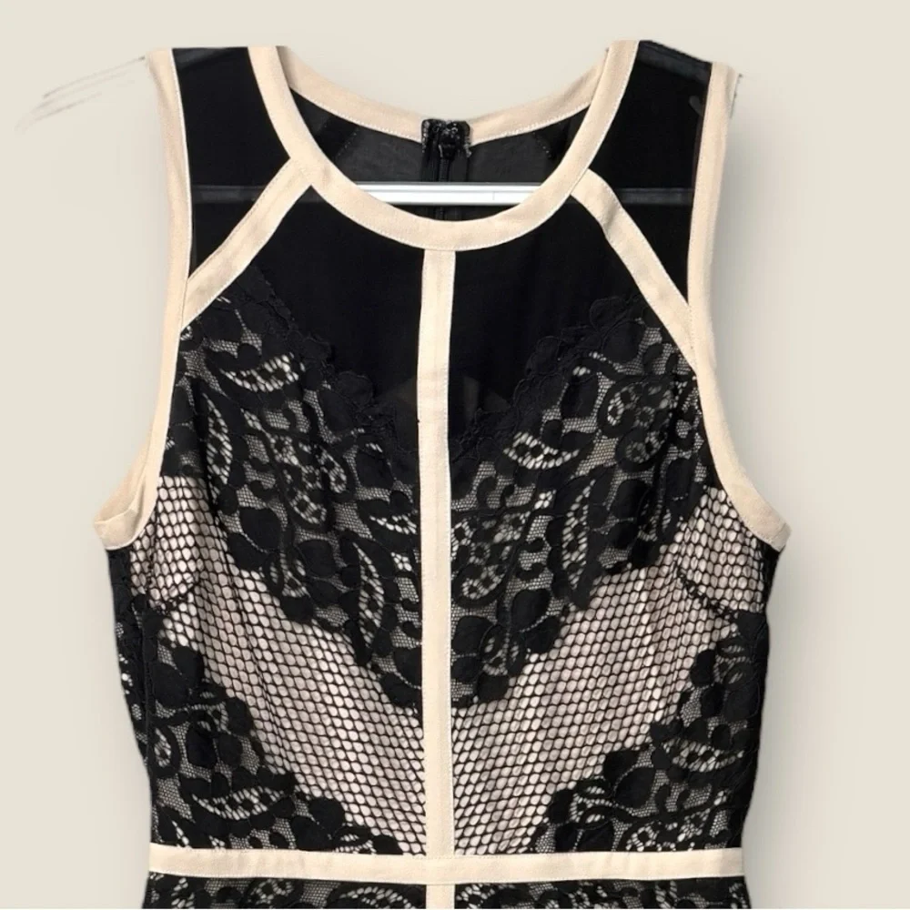 New Adelyn Rae Lace Bodycon Dress M Illusion Mesh Black&Nude Bandage Style Prom - Picture 8 of 12